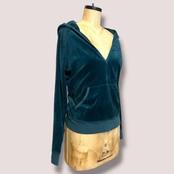 JUICY COUTURE Emerald Teal Green Pullover Hoodie Top Luxe Y2K Vintage Retro - Picture 6 of 7